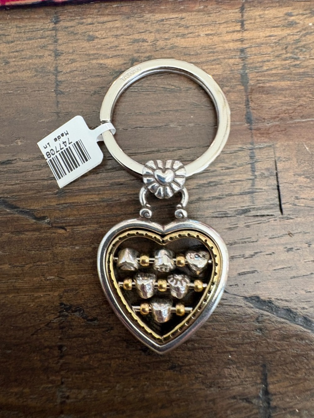 Brighton vintage Heart Frame Keychain with Gold & Silver Bead Detail
